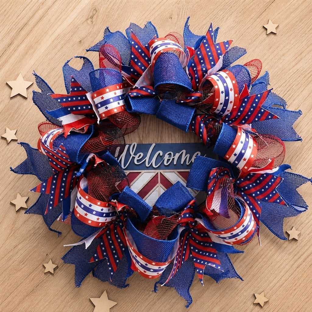 Nkmbld 4th of July Wreaths for Front Door, Independence Day Wreath Red White Blue Flower Wreath for Independence Day Memorial Day Flag Day Decor