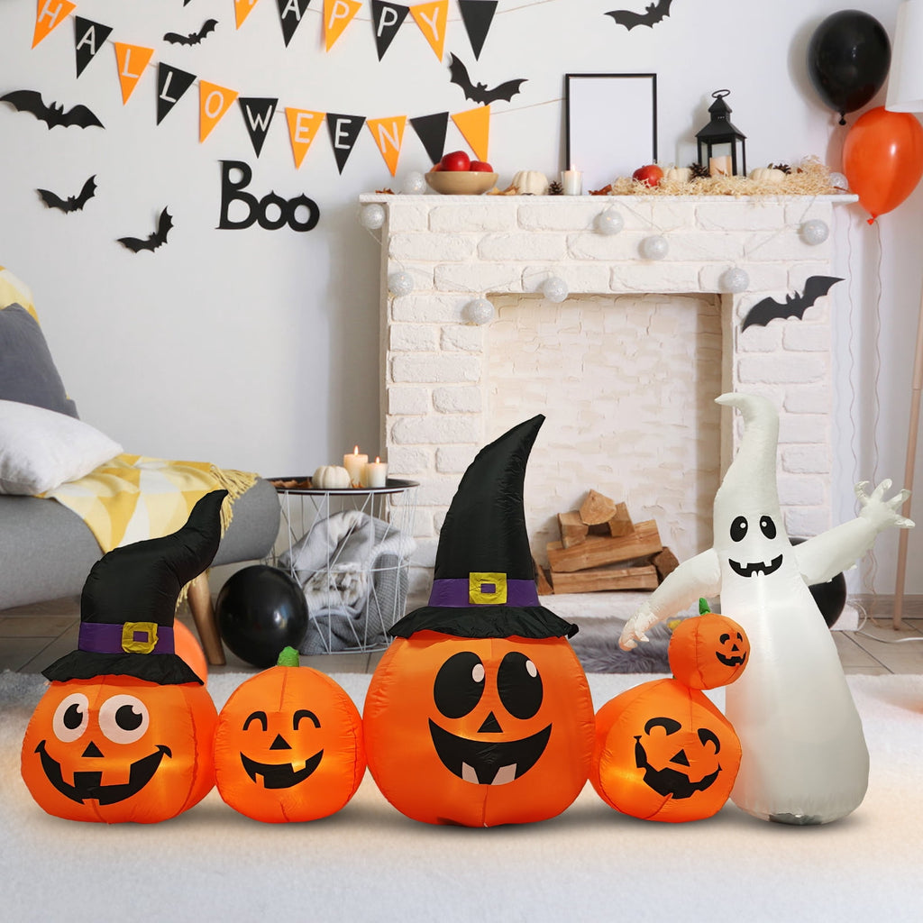 Zimtown 8 FT Halloween Inflatables Pumpkin, Halloween Decoration 5 Blow up Pumpkins,Ghost w/ Build-in LEDs for Halloween Party
