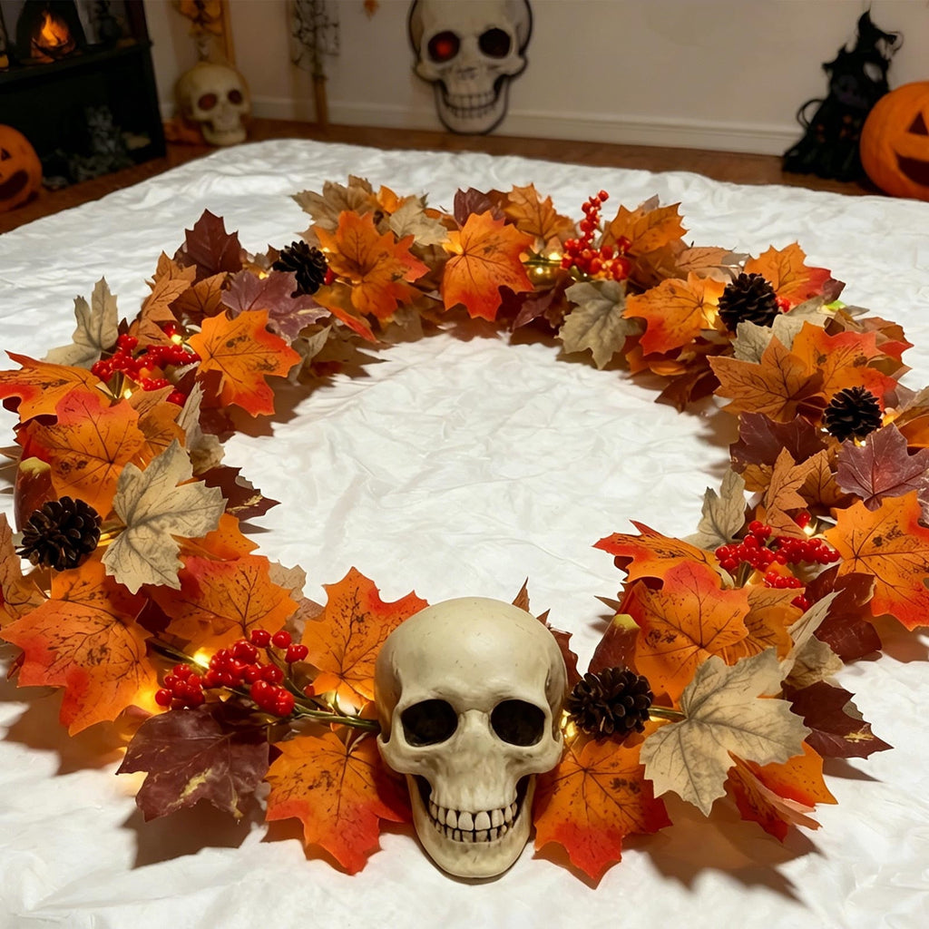 Fall Decorations for Home, 71 inch Fall Garland with Lights, Glowing Artificial Maple Leaves Home Decor Thanksgiving and Halloween, Bright colors