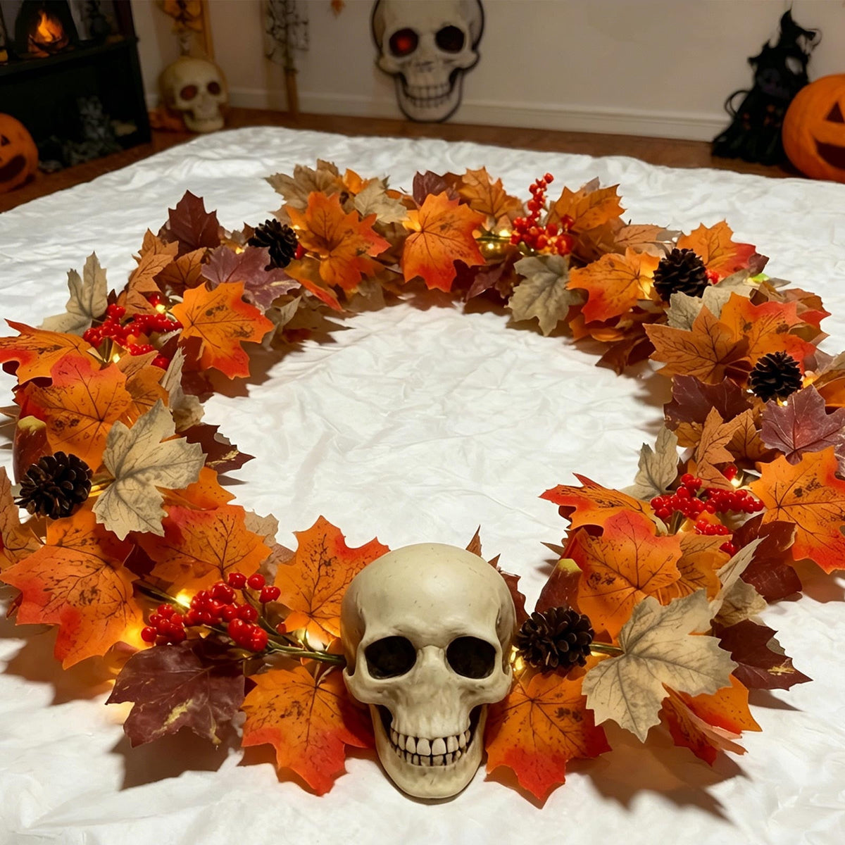 Fall Decorations for Home, 71 inch Fall Garland with Lights, Glowing Artificial Maple Leaves Home Decor Thanksgiving and Halloween, Bright colors