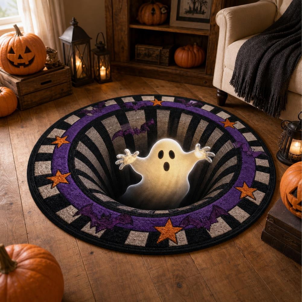 3D Illusion Halloween Round Mat, Halloween Optical Rug Home Decor