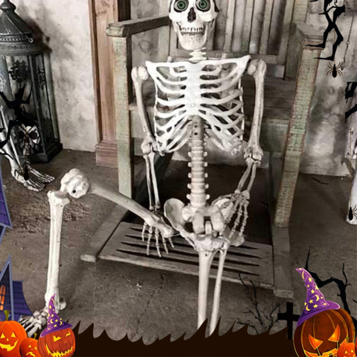 Life-Size Posable Halloween Skeleton - Realistic Human Skeleton with Movable Joints for Indoor/Outdoor Haunted House & Party Decor