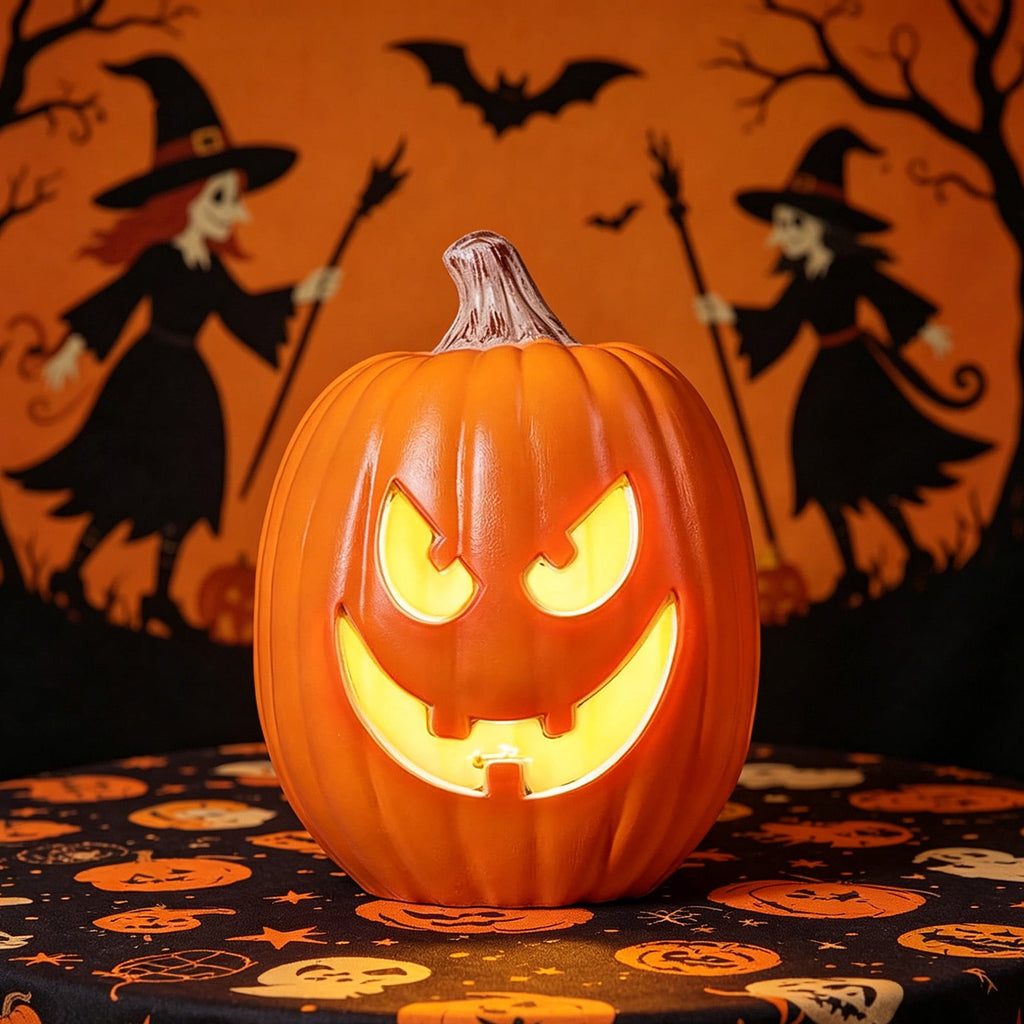 Large Halloween Pumpkin Decoration with Warm LED Light, Blow Molded Plastic for Outdoor Yard Porch Display, Plug and Play or Battery Operated Festive Decor