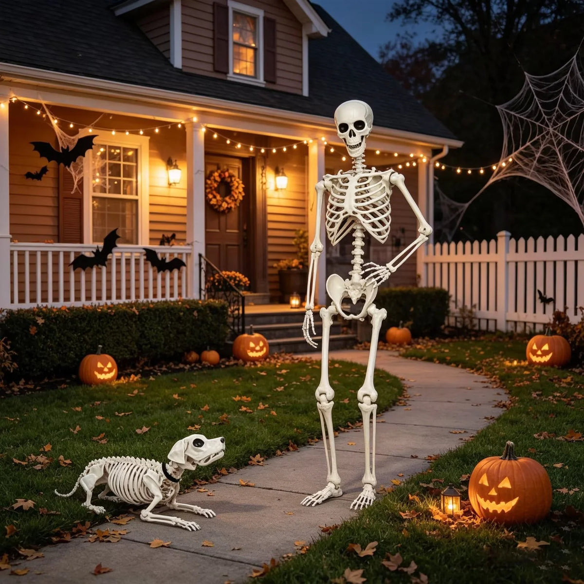 Seravin 2pcs Skeleton and Dog Skeleton Halloween Decorations Posable Skeletons Halloween Decorations Indoor Outdoor