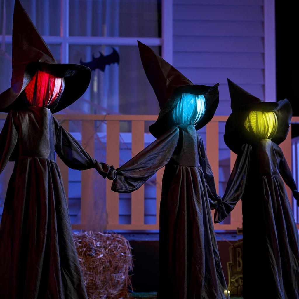 Joyfy 3 Pack Witches Halloween Decorations Outdoor, 51" Sound Activated Light Up Flying Witch Stakes with Color Changing Face & Creepy Sound, Life Size Halloween Props for Lawn Grave Party