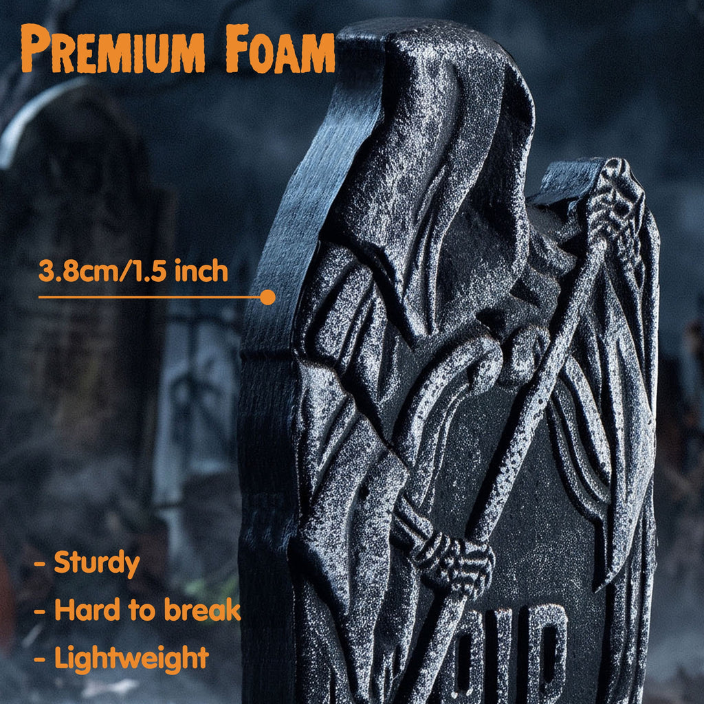 Joyfy 5 Pack Halloween Tombstone Outdoor Decorations,17 Inch Foam RIP Cemetery Headstone Decoration and 12 Halloween Yard Lawn Decoration Metal Stakes