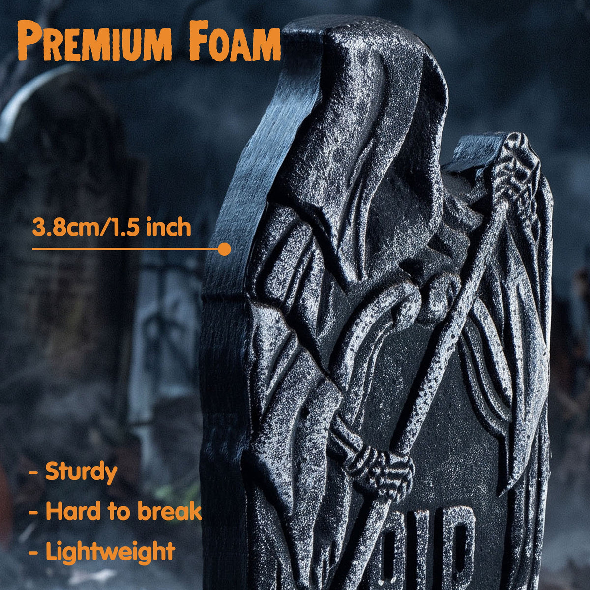 Joyfy 5 Pack Halloween Tombstone Outdoor Decorations,17 Inch Foam RIP Cemetery Headstone Decoration and 12 Halloween Yard Lawn Decoration Metal Stakes