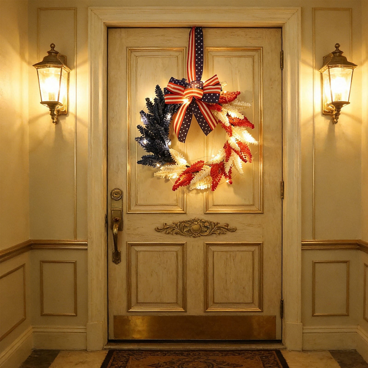 AZXY 20 Inch 4th of July Patriotic Wreath, Red White Blue Mesh Wreath with American Flag Star & Stripe Ribbons, Patriotic Americana Decor for Independence Day Memorial Day Front Door Indoor Outdoor
