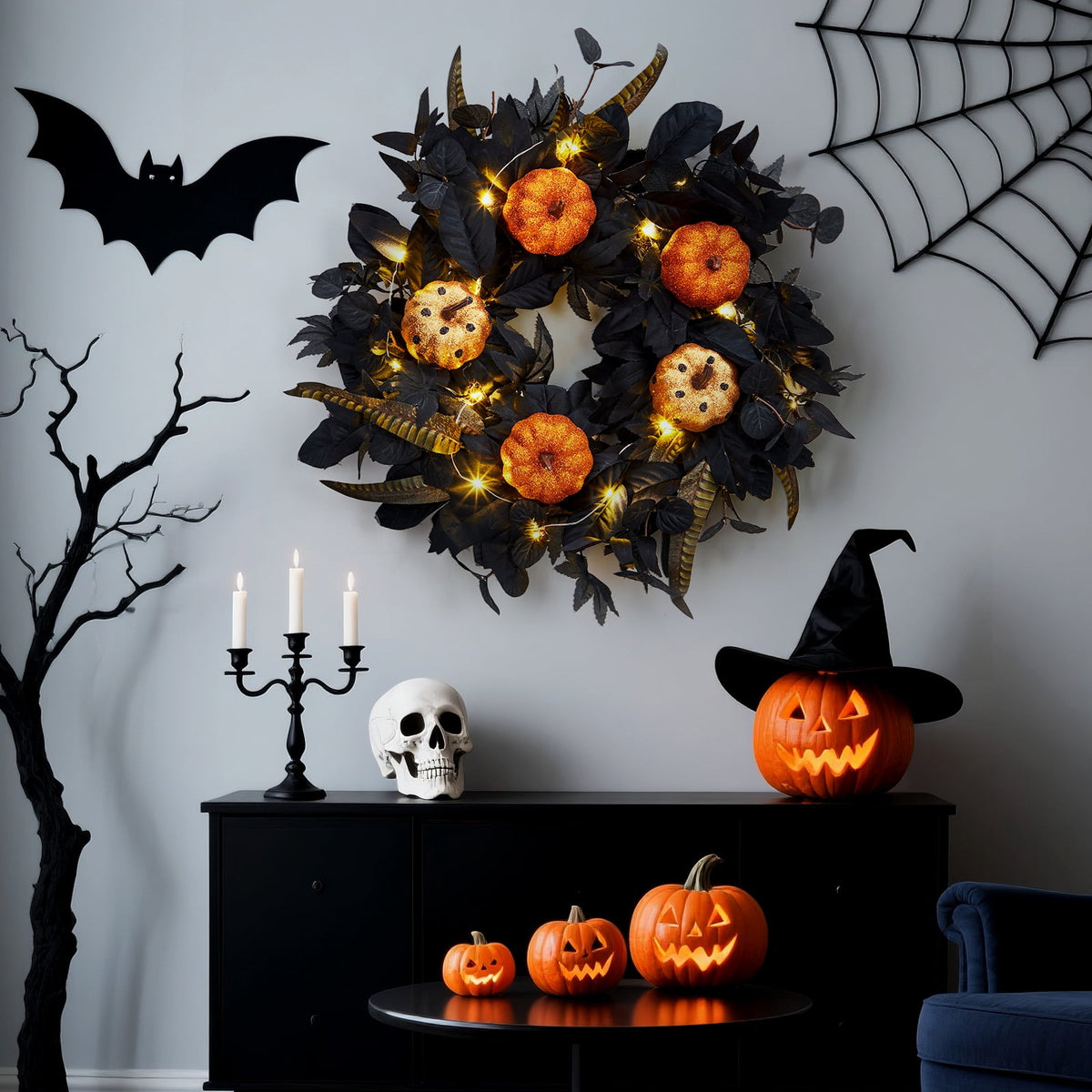 Garvee Halloween Wreath for Front Door, 18 Inch/20 Inch Fall Wreath for Indoor Outdoor Wall Window Porch Patio Garden Farmhouse Home Party Prom Decoration