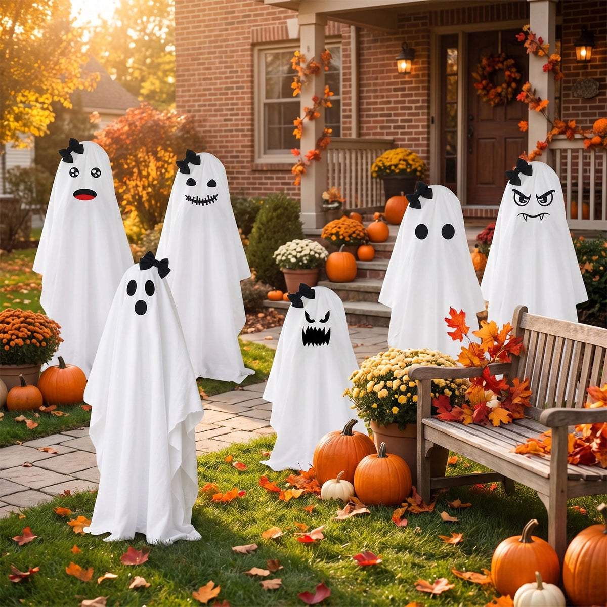 Tumao Halloween Decorations Outdoor, Light Up Spooky Ghosts Decoration, Cute Halloween Decorations Indoor, DIY Ghost Kit Decor with Emoji Stickers Witch Hat for Party, Yards, Porch, Gardens