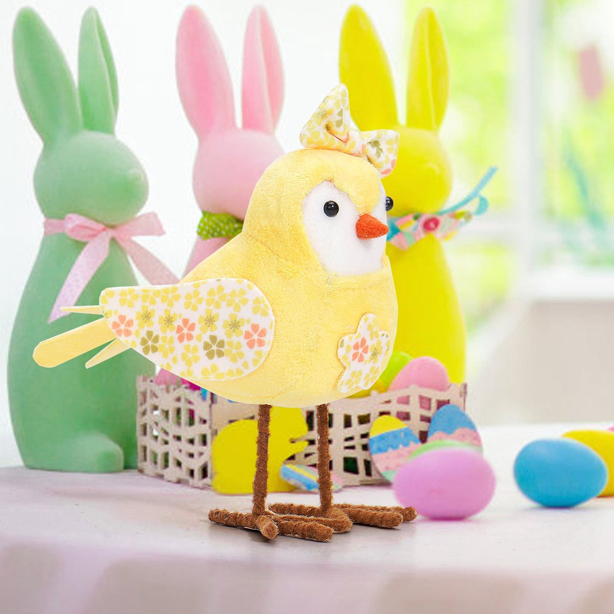 Chanana Easter Plush Bird Decorations Bird Figurines Table Ornament Cute Sparrow Fabric Sparrow Ornaments Centerpieces Table Tiered Tray Fireplace Spring Home Decor Tabletop Holiday Decorations