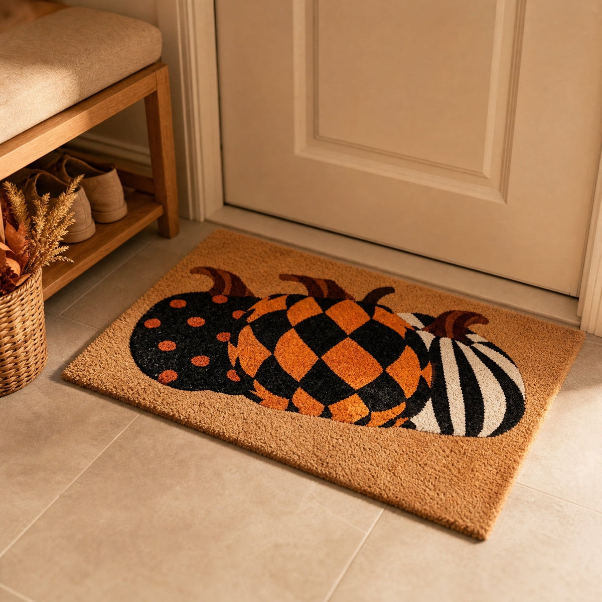 sruoe Fall Door Mat Non-Slip Durable Halloween Decor, Halloween Door Mats for Outdoor with Rubber Backing, Porch Patio Entryway, Easy Clean Absorbent Low-Profile Fade-Resistant.