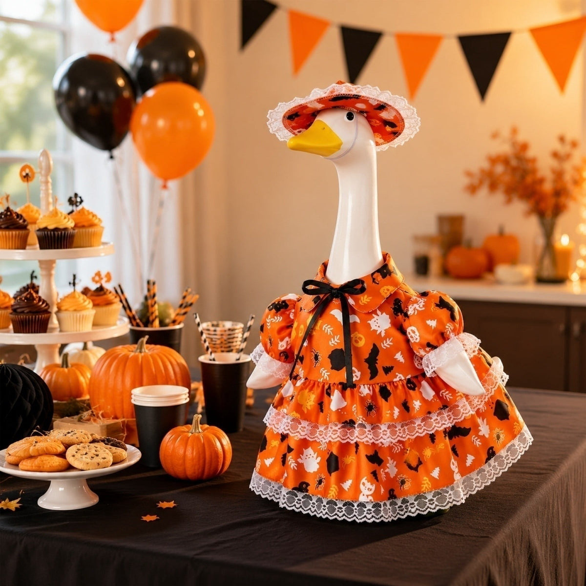 Halloween Garden Porch Decor, Porch Goose Outfits Halloween, 23 Inch Porch Goose Outfits, Witch Dress and Hat Set, Fits 23X11X26 Inch Standing Plush Goose for Front Porch Lawn