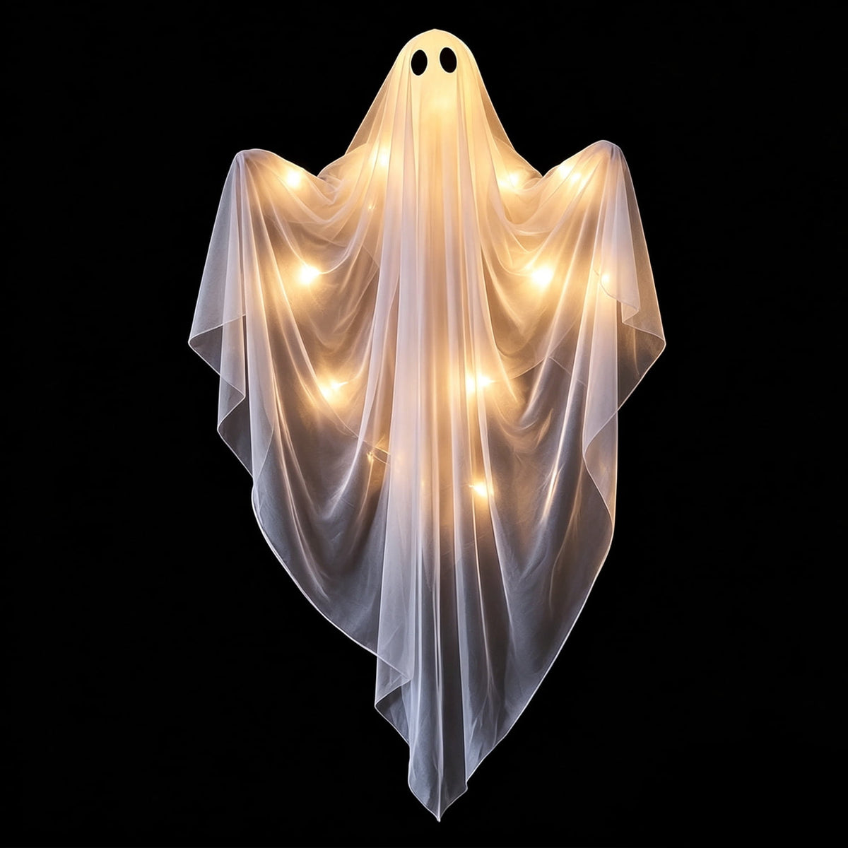 Ayieyill Halloween Ghost Decor with Blue LED Light, 47” Light up Hanging Ghost Halloween Yard Porch Decorations Outdoor