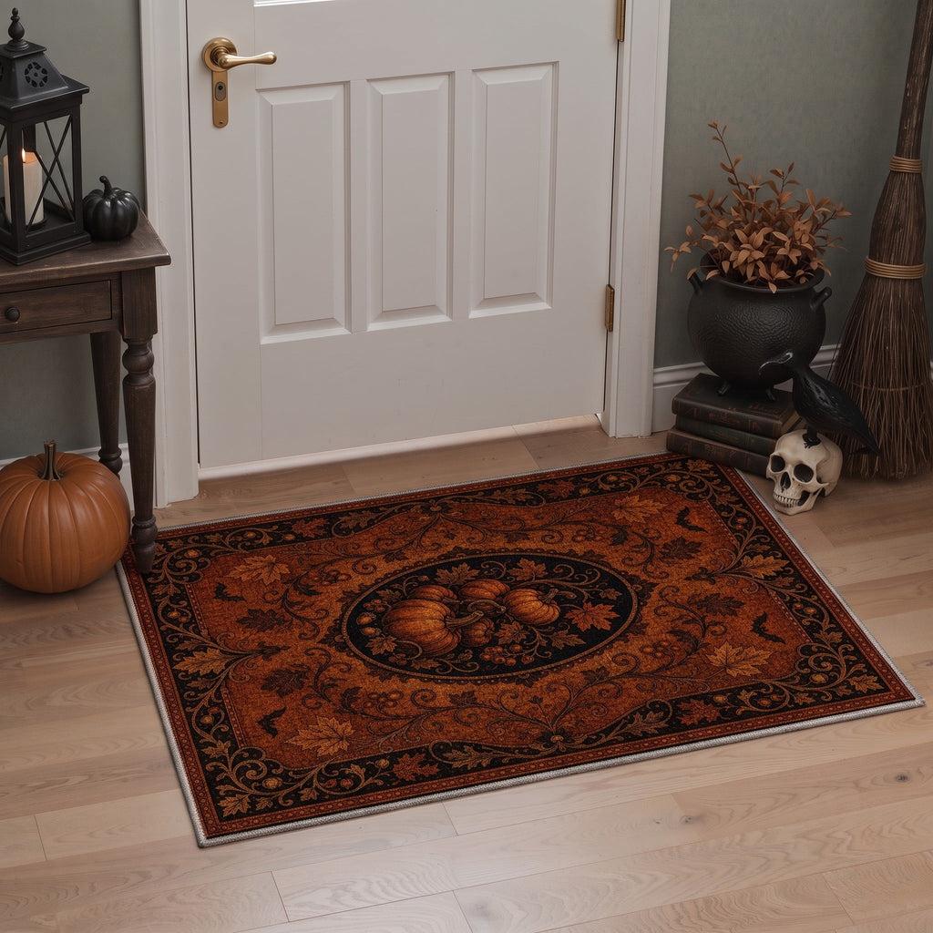 KUETH 3'x5' Halloween Machine Washable Area Rug, Non-Slip Rugs for Living Room, Bedroom and Dining Room, Orange