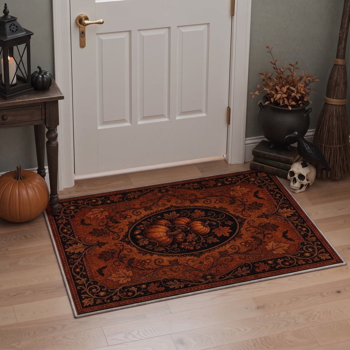 KUETH 3'x5' Halloween Machine Washable Area Rug, Non-Slip Rugs for Living Room, Bedroom and Dining Room, Orange