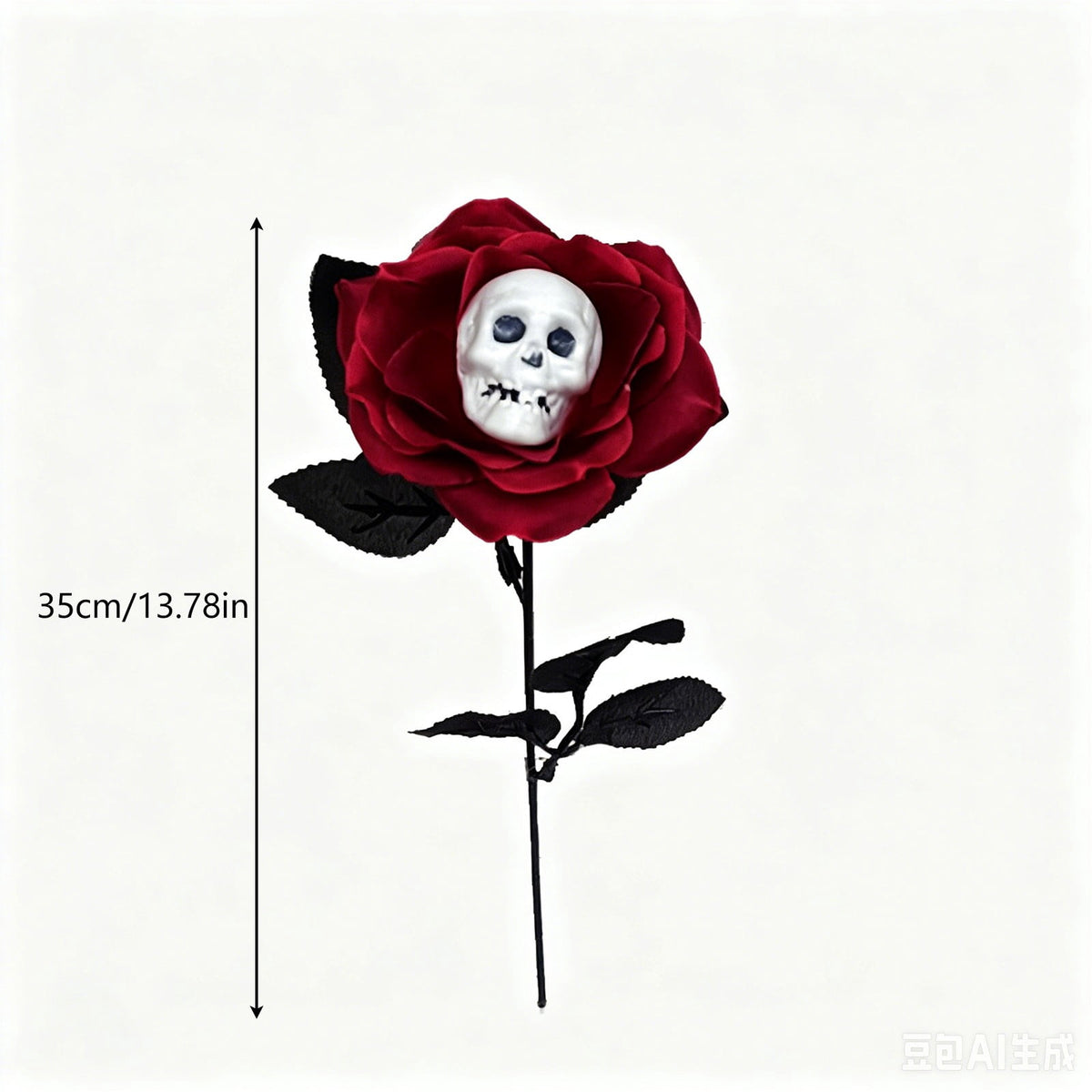 Halloween Artificial Rose Flower with Skull Head, Fake Silk Rose Bouquet, Red or Black Roses with Mini Skull