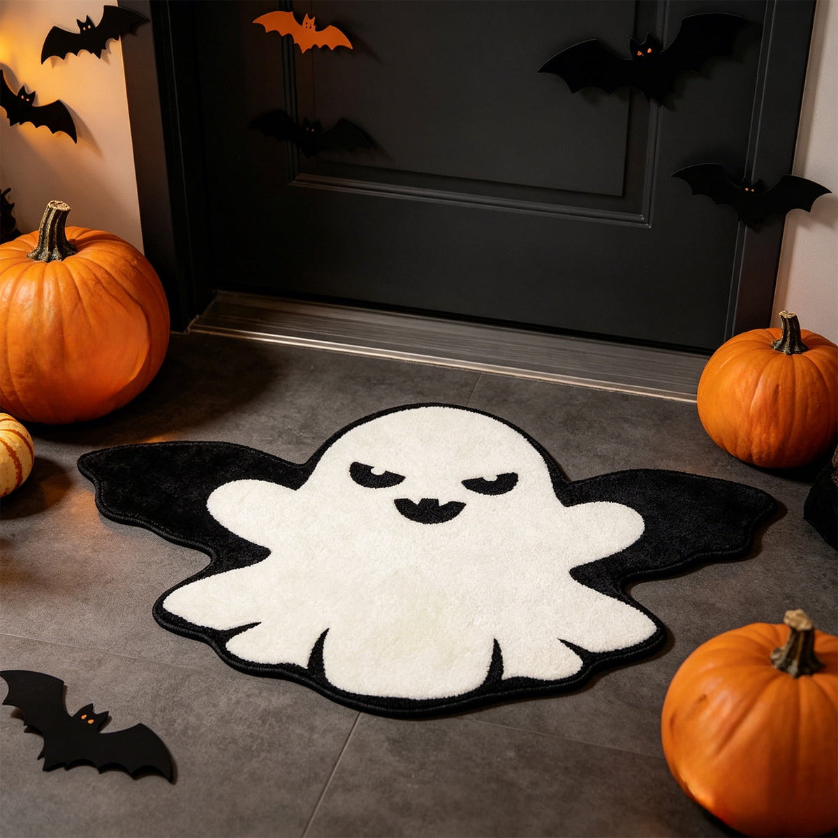 Halloween Decor White Ghost Rug 24x16 inches, Handmade Tufted Fluffy Aesthetic Area Rugs, Cute Soft Cool Non Slip Floor Carpet Bath mat, Living Room, Bathroom, playroom, Kitchen