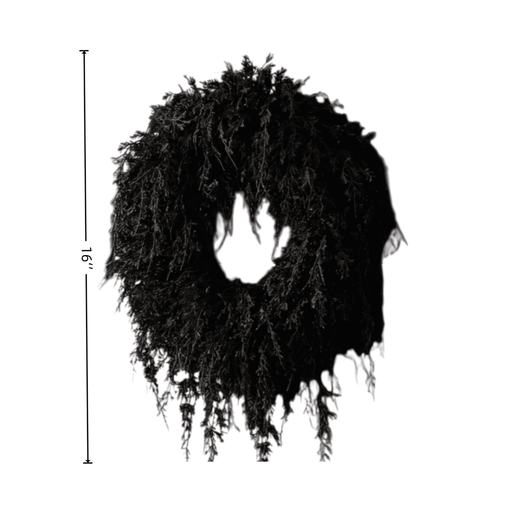 Halloween Artificial Wreath, Black Cedar Wreath, Spooky Fall Harvest Faux Wreath, for Front Door, Indoor Outdoor, Wall Window Porch Party Decor