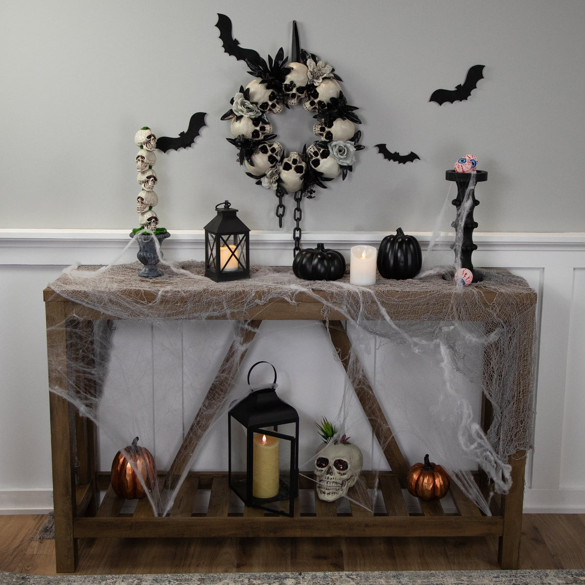 Northlight Skulls and Chains with Roses Small Artificial Halloween Wreath - 15" - Unlit