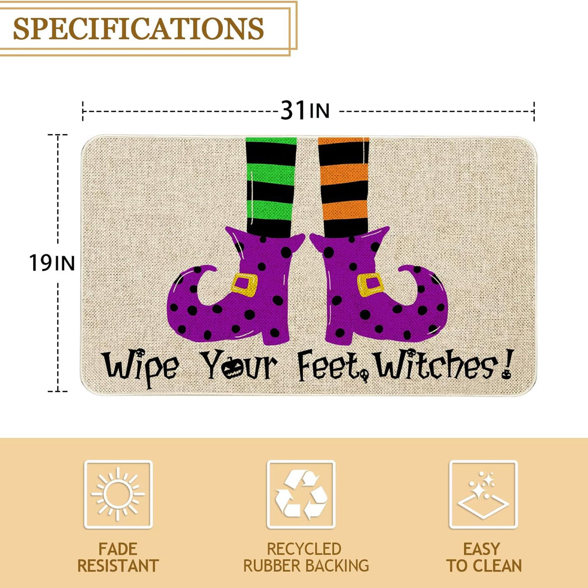 BOOHIT Halloween Door Mat 31x19 Inch Indoor Outdoor Entrance Floor Home Decoration (Witch Feet)