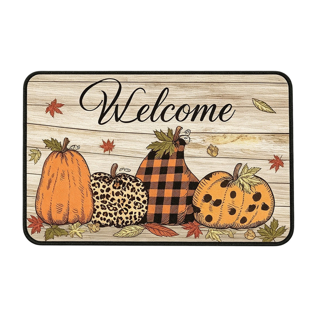 Yhmxh Fall Pumpkin Decorative Door Mat, Autumn Harvest Welcome Entryway Rug, Non‑Slip Absorbent Front Doormat, Seasonal Floor Mat for Indoor Outdoor Halloween Home Decoration 15.7x23.6 Inch