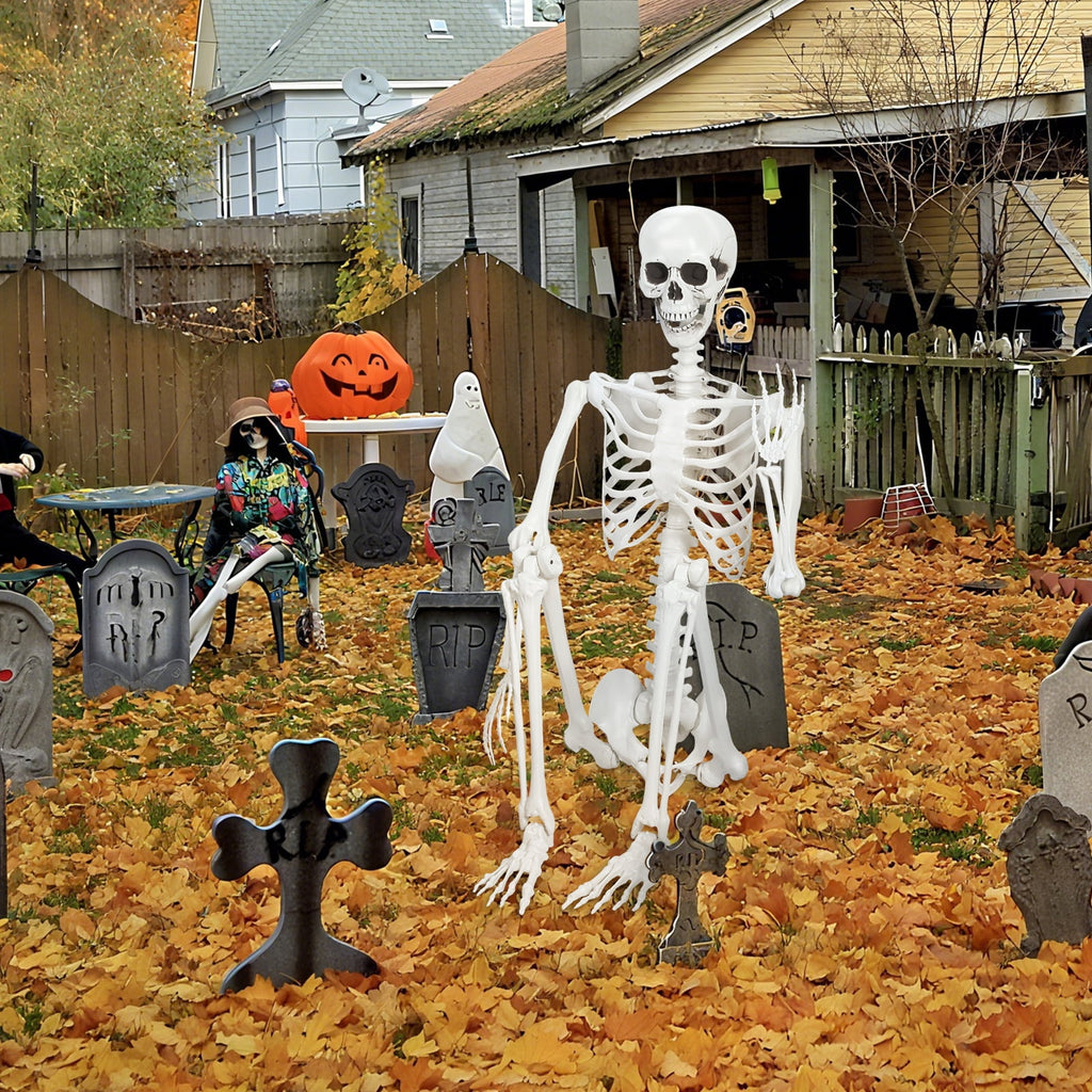 Cixusio 5.4Ft/165cm Halloween Skeleton Full Body Life Size Human Bones with Movable Joints for Indoor Outdoor Haunted House Party Halloween Props Decorations