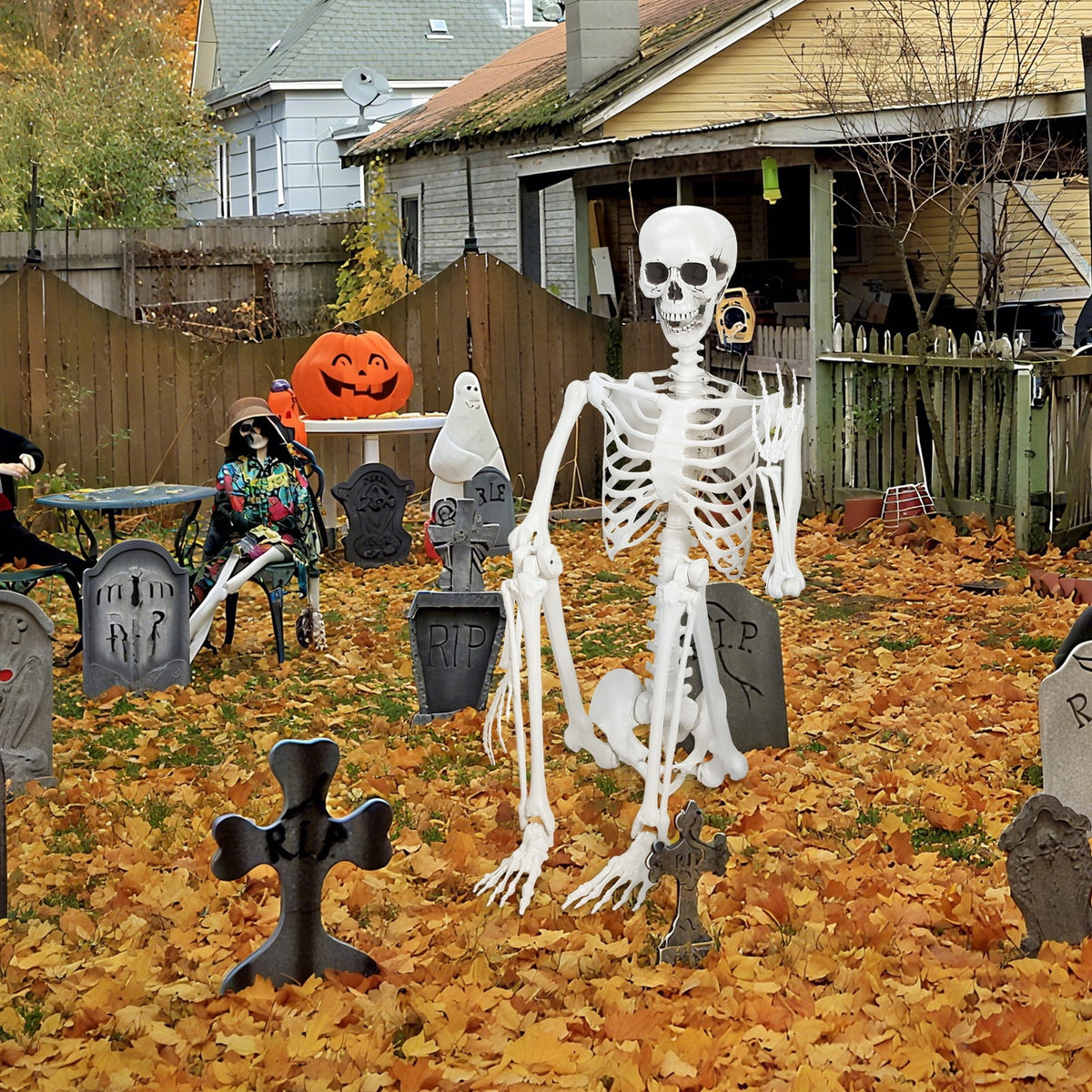 Cixusio 5.4Ft/165cm Halloween Skeleton Full Body Life Size Human Bones with Movable Joints for Indoor Outdoor Haunted House Party Halloween Props Decorations