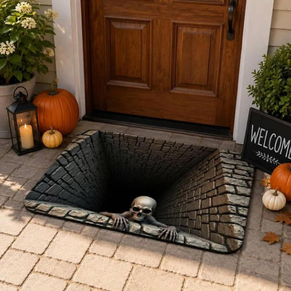 3D Halloween Rug Ghost Skeleton Optical Illusion Mat