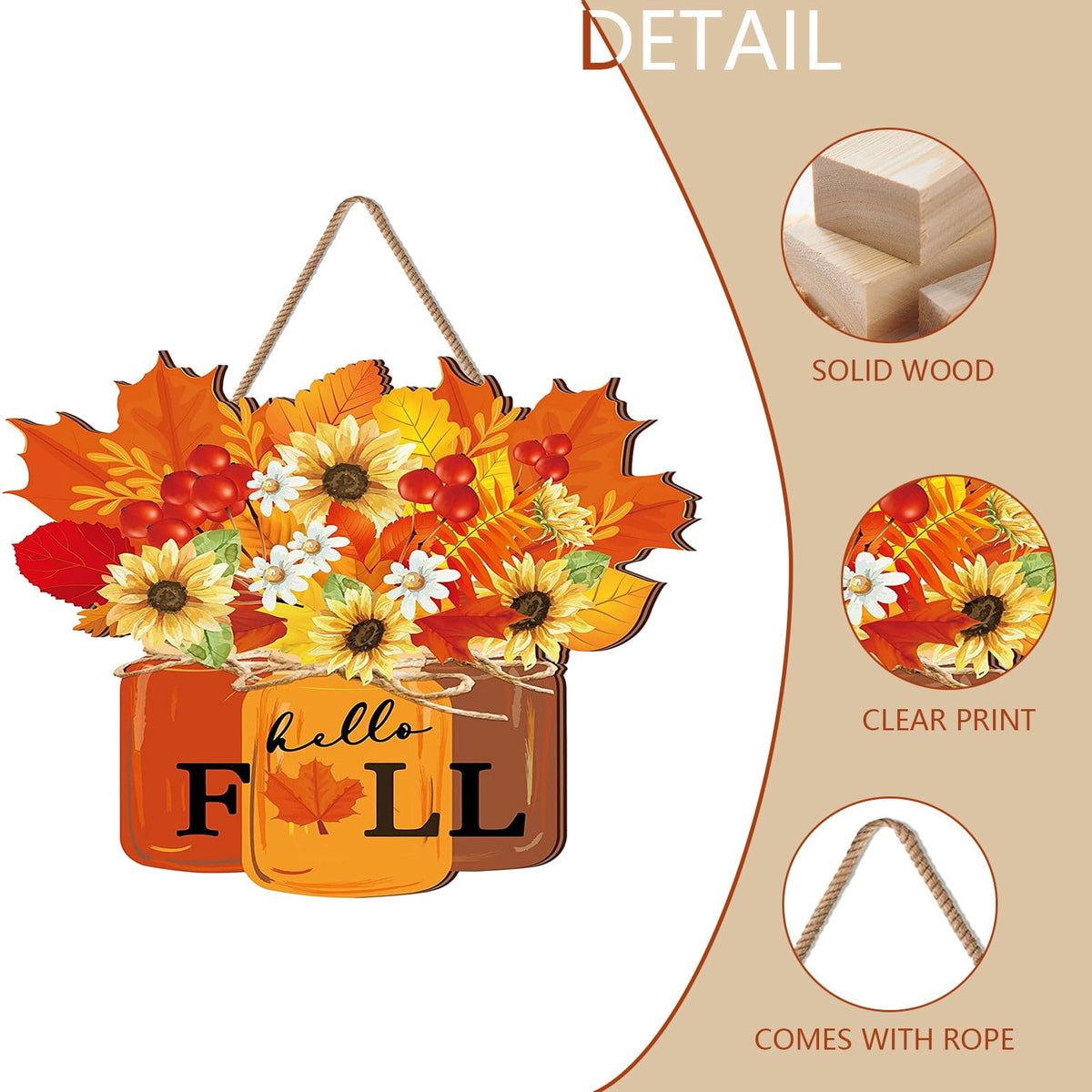 Ympuoqn Fall Wreath For Front Door Fall Leaf Pumpkin Wreath - Thanksgiving Halloween Home Outdoor Indoor Window Wall Fall Decorations,Maple Leaf Sunflower Decorated