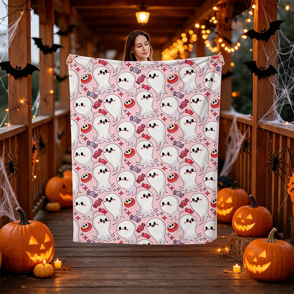 Halloween blanket,Halloween Print Throw Blanket Flannel Soft Cozy Decorative Nap Blanket with Ghost Pumpkin Skull for Office Bedroom Sofa Camping Travel(100x150cm/39x59 Inch),Black