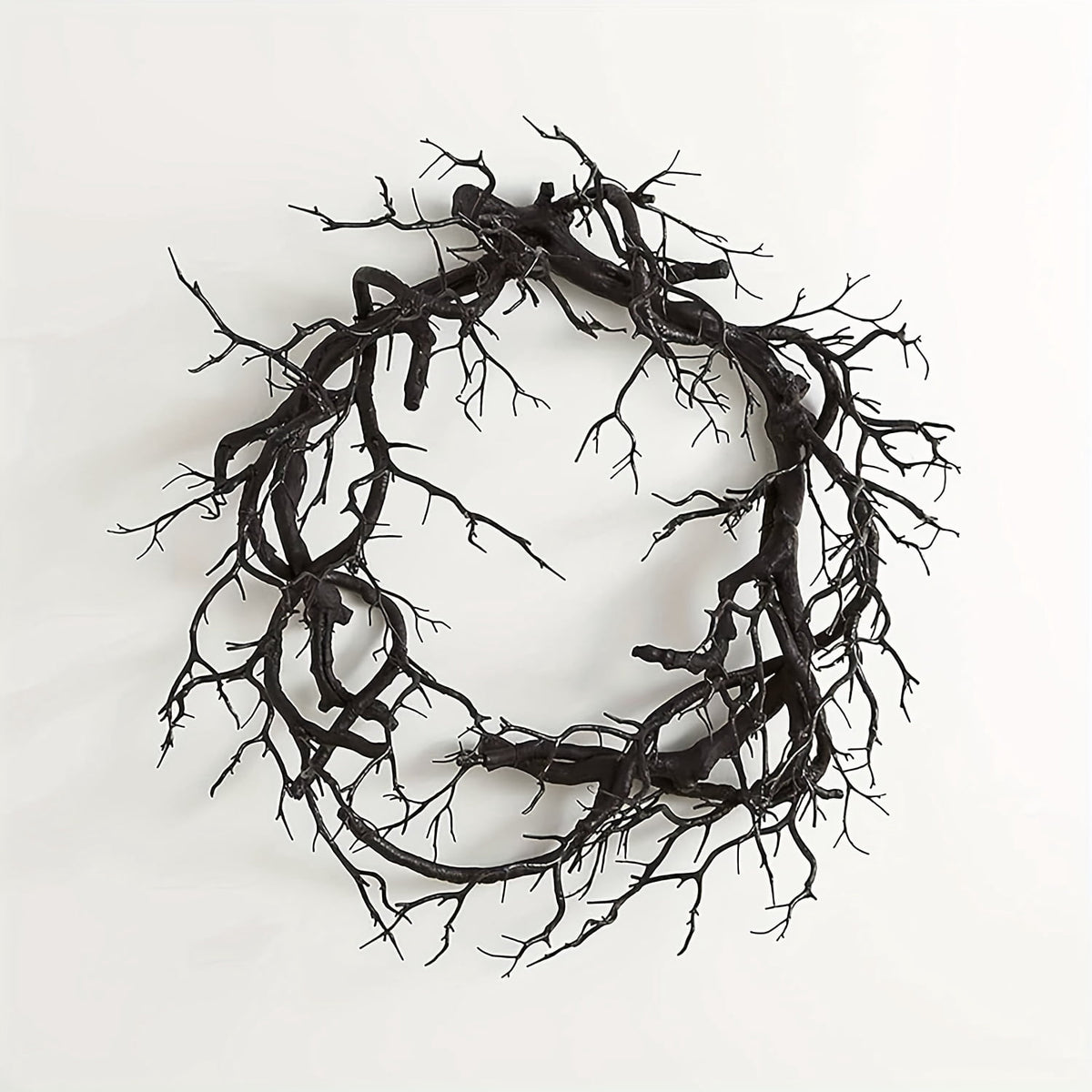 1pc Art Deco Style Halloween Wreath, 16.92-Inch Pre-Lit Black with Glittering Accents, Dead Branches, Festive Fall Home Window Wall Decor for Halloween