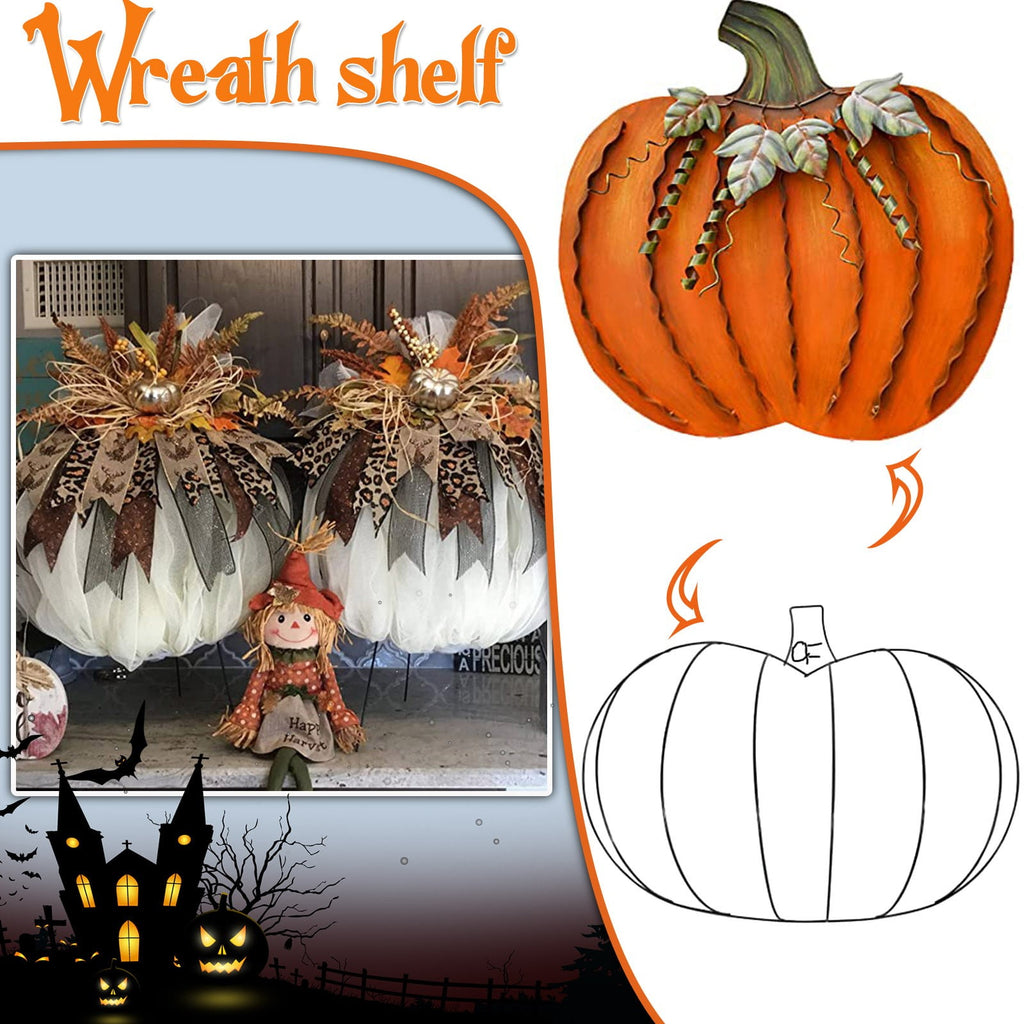 Large Pumpkin Wreath Form Metal Wire Frame,Autumn Pumpkin Shaped Metal Wreath Form,Thanksgiving Wire Floral Frame,Indoor Outdoor Garden Porch Kitchen DIY Craft Halloween Decorations(4 pcs)