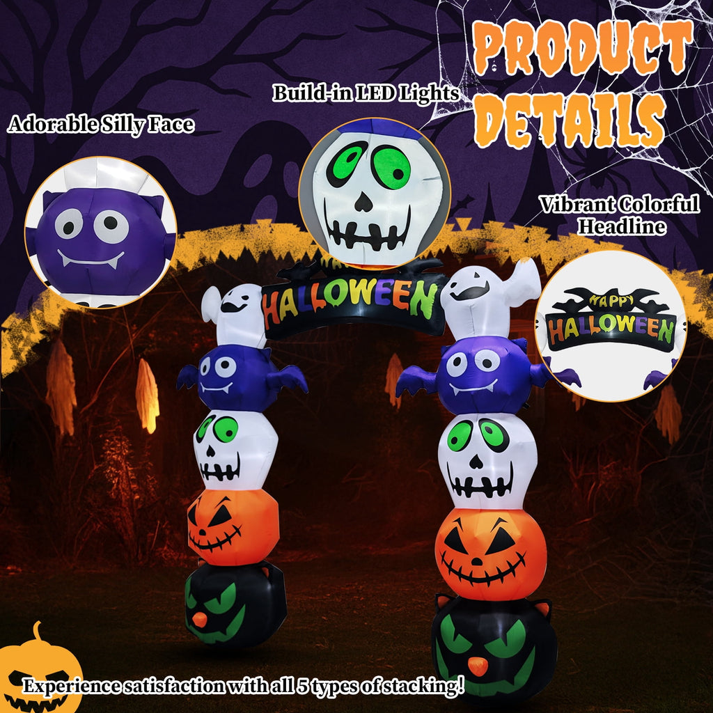 Zimtown 8.5 FT Halloween Inflatables Arch w/ Ghost,Pumpkins,Black Cats Head Outdoor Halloween Decoration