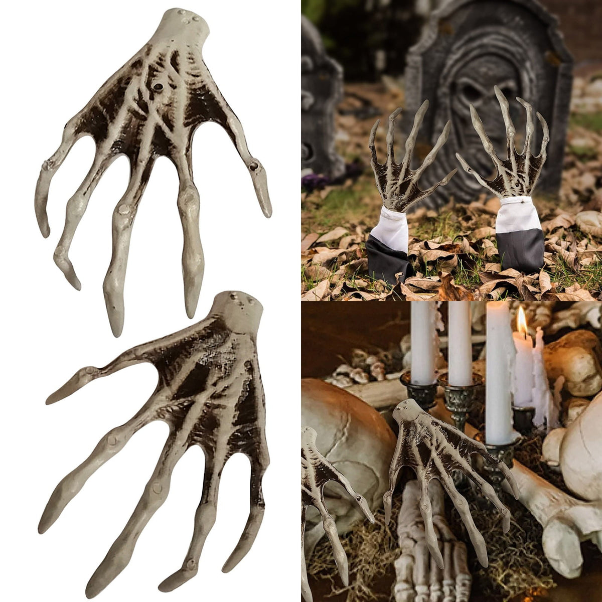 Witch Skeleton Hands for Halloween - 1 Pair Realistic Scary Hands, Decoration Props for Halloween Parties, Haunted House Displays and Terror Decor