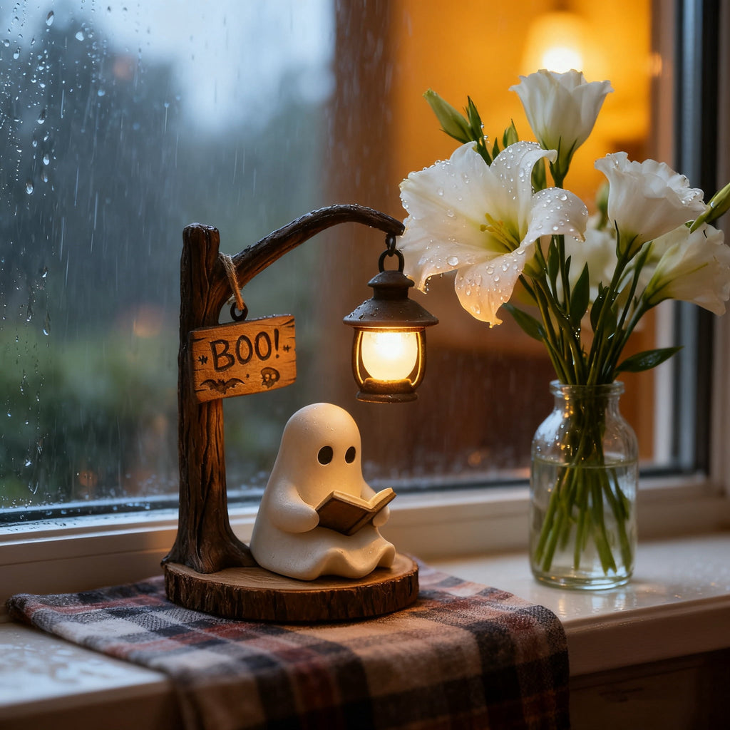 Halloween Ghost Night Light, Cute Ghost Playing The Guitar Lamp, Ghost Warm Lighted Figurine Lamps for Party Bedroom Study Room Home Dorm, Halloween Decor Indoor