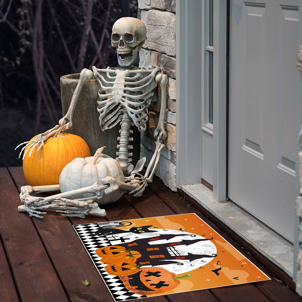 JLFNYA Halloween Rug,15.7*24inch Checkered Rug,Rug Halloween Fall Door Mat Cotton Washable Area Rugs Door Mat Outdoor Entrance for Front Porch Entryway Fall Farmhouse