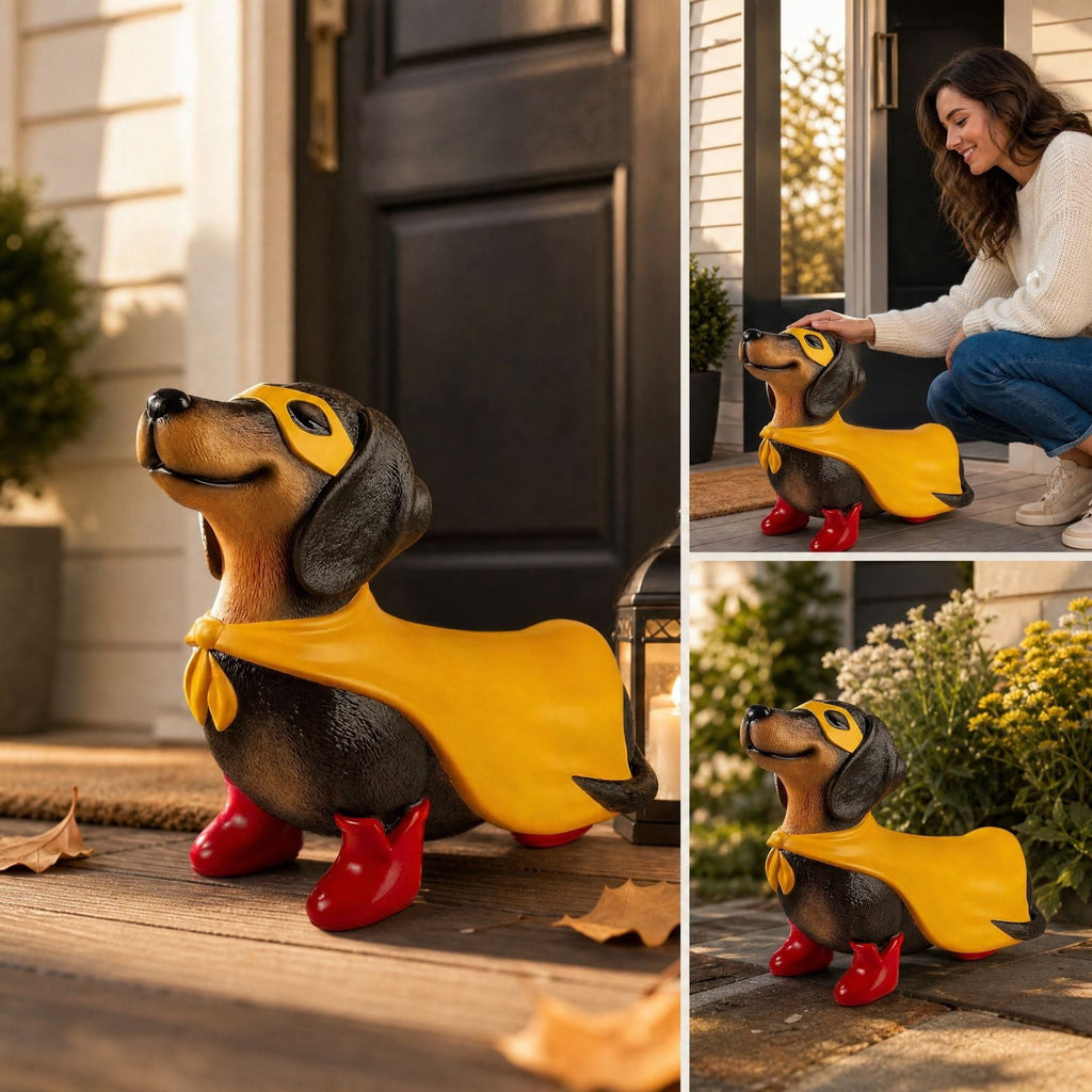 Halloween Light Up Blow Mold Super Hero Dachshund Wiener Dog Statue, Outdoor Indoor Fall Front Porch Lawn Decoration, Pet Lover Gift