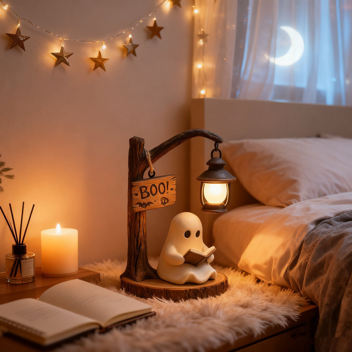 Halloween Ghost Night Light, Cute Ghost Playing The Guitar Lamp, Ghost Warm Lighted Figurine Lamps for Party Bedroom Study Room Home Dorm, Halloween Decor Indoor