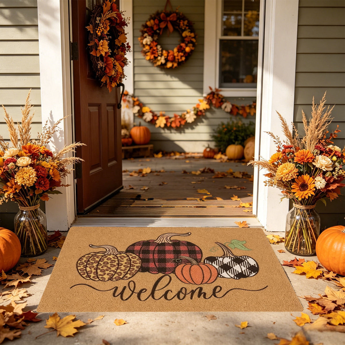 Halloween Pumpkin Doormat, Soft Non-Slip Indoor Outdoor Welcome Rug for Entryway Porch and Front Door