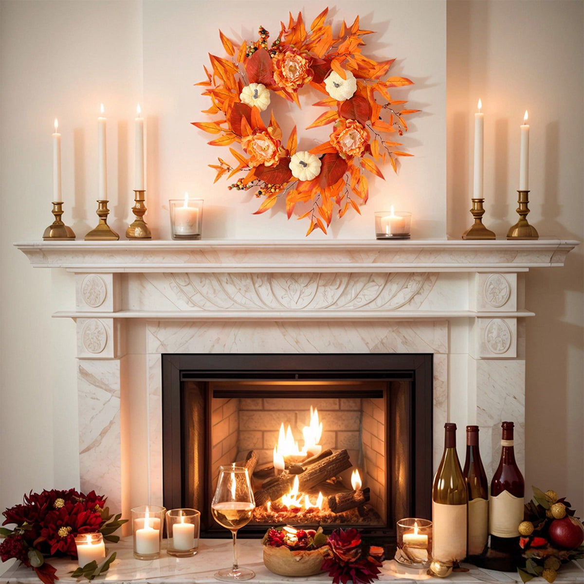 YIMWNYI Fall Door Hanger Thanksgiving Pumpkin Maple Leaf Decor – Halloween Wall Hanging, Autumn Harvest Decoration, Seasonal Front Door Wreath Alternative