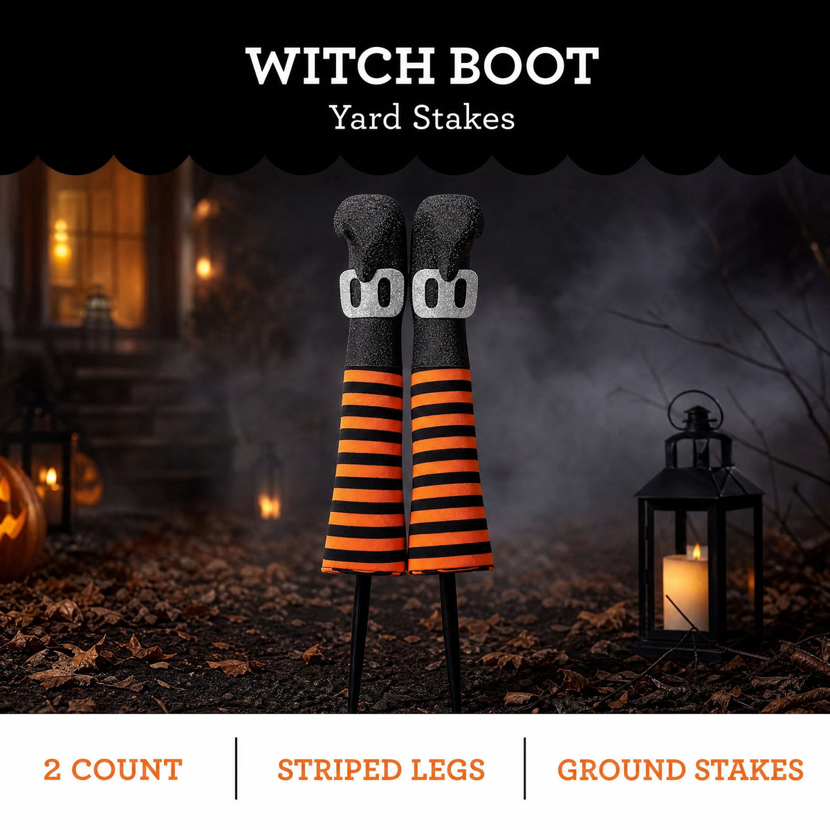 Witch's Boots Yard Stake Outdoor Decorations, Orange and Black, 18.1", 2 Count, Halloween by Way To Celebrate