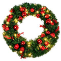 AGCAN 20 Inch Artificial Christmas Wreath, Pre-Lit Christmas Wreath with 50 LED Lights & Red Balls, Christmas Decoration for Front Door, Xmas, Outdoor