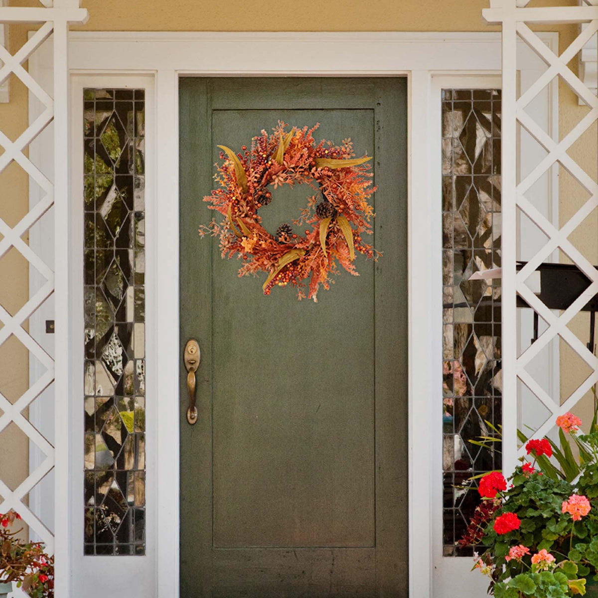 AUHomi Artificial Cedar Cypress Garland, Christmas Wreath 17.7-Inch, Front Door Wreaths, All Season Artificial Fir Wreath, Wall Hanging Wedding Window Home Porch Wreath Decoration (Yellow)
