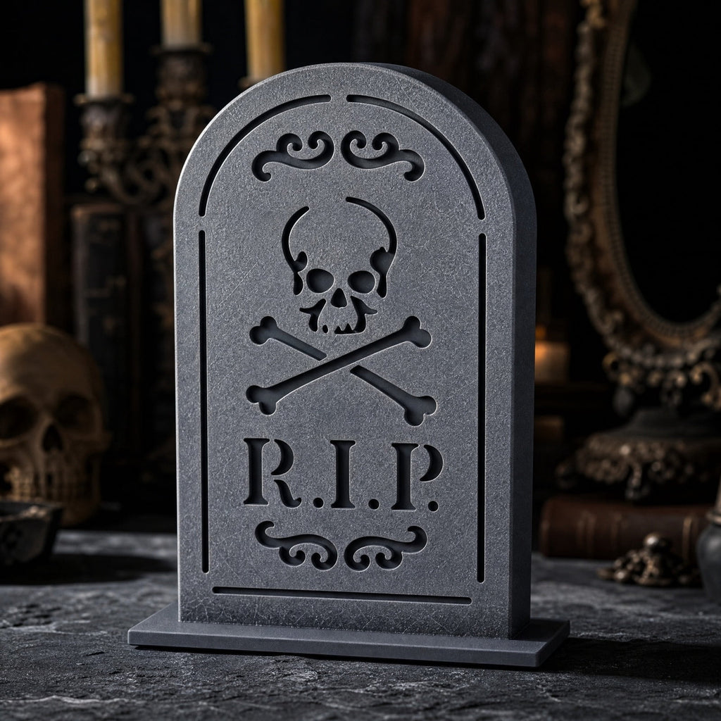AURIGATE Lit Halloween Tombstone Decoration, Resin Light Up Tombstone with Skeleton Hands, for Tabletop Mantel Spooky Party Decor
