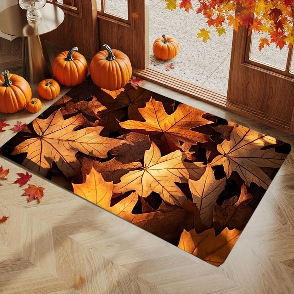 AYktou Fall Bathroom Rugs, Halloween Maple Leaves Pumpkin Kitchen Mats for Floor Warm-Colored Area Rug Thanksgiving Decor Carpets, Home Fall Holiday Party Harvests Grateful Blessed Doormat