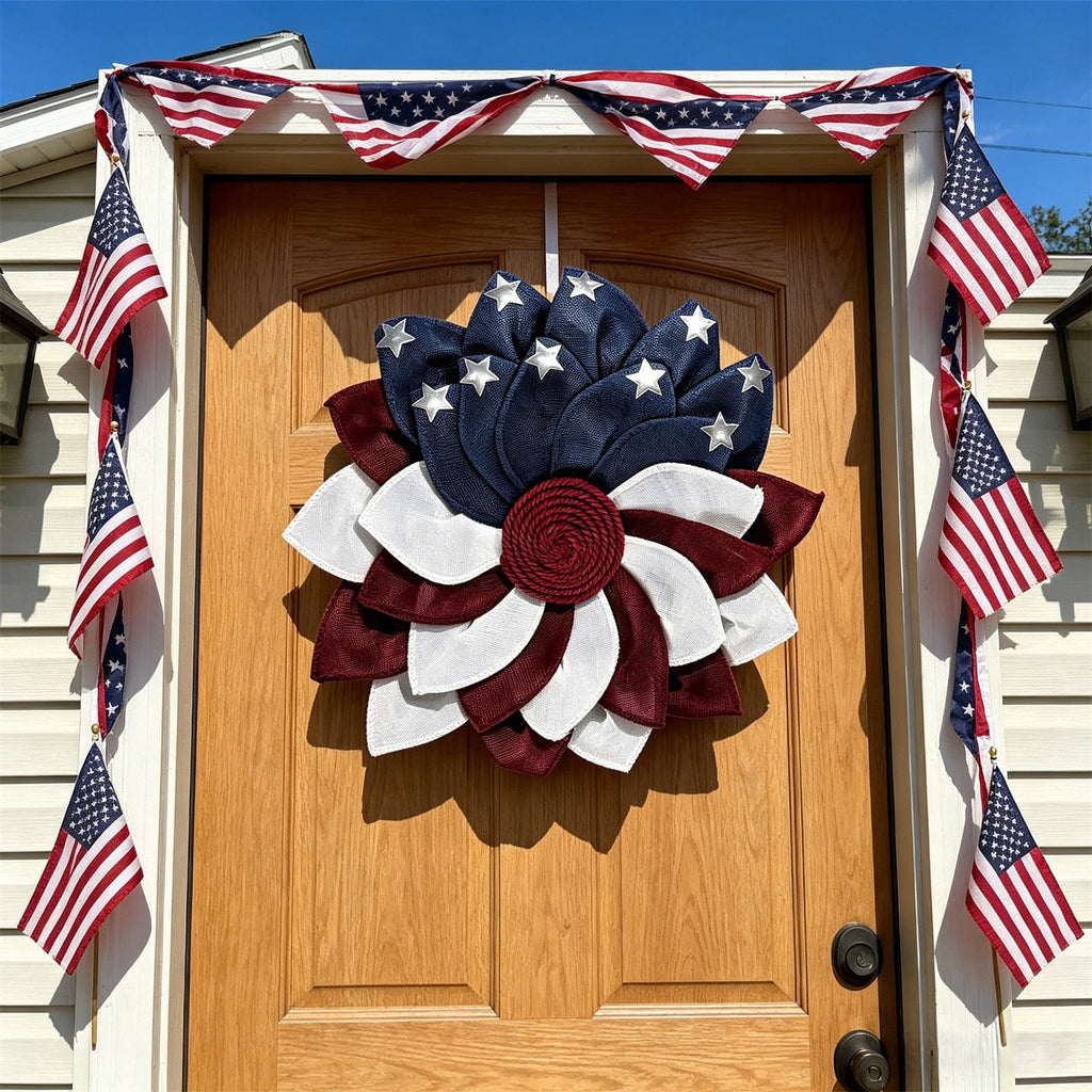 AZXY 20 Inch 4th of July Patriotic Wreath, Red White Blue Mesh Wreath with American Flag Star & Stripe Ribbons, Patriotic Americana Decor for Independence Day Memorial Day Front Door Indoor Outdoor