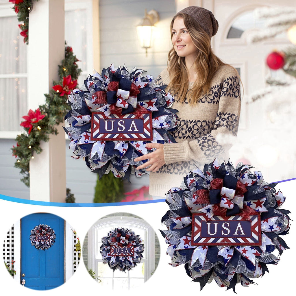 AZXY 4th of July Wreath,Patriotic Wreath,Independence Day Wreaths,Memorial Day Decorations
