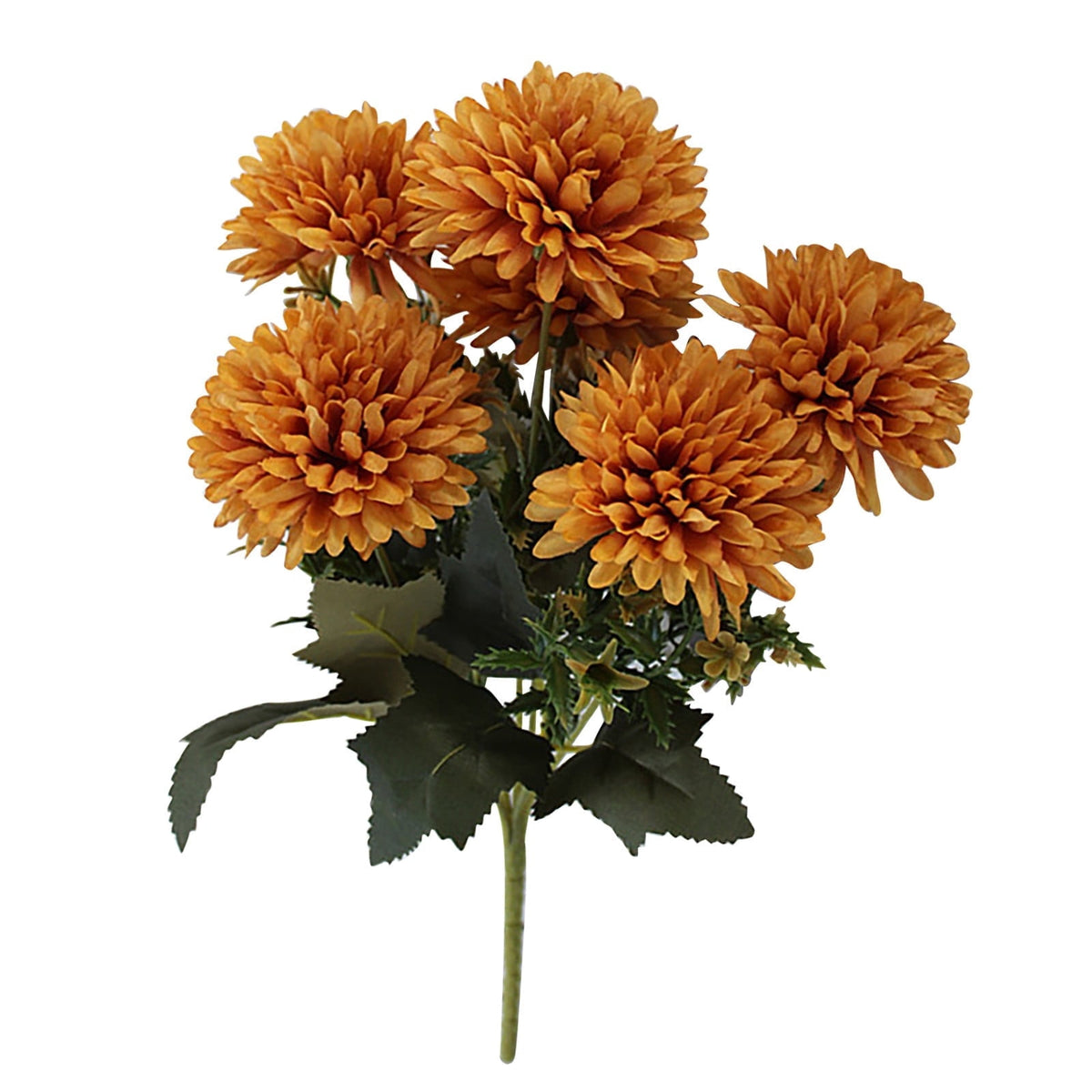 1Pack Faux Fall Mums for Outside Artificial Mums Outdoor Clearance Chrysanthemum Bush Silk - Orange Fall Decorations for Home Fall Wedding Flowers