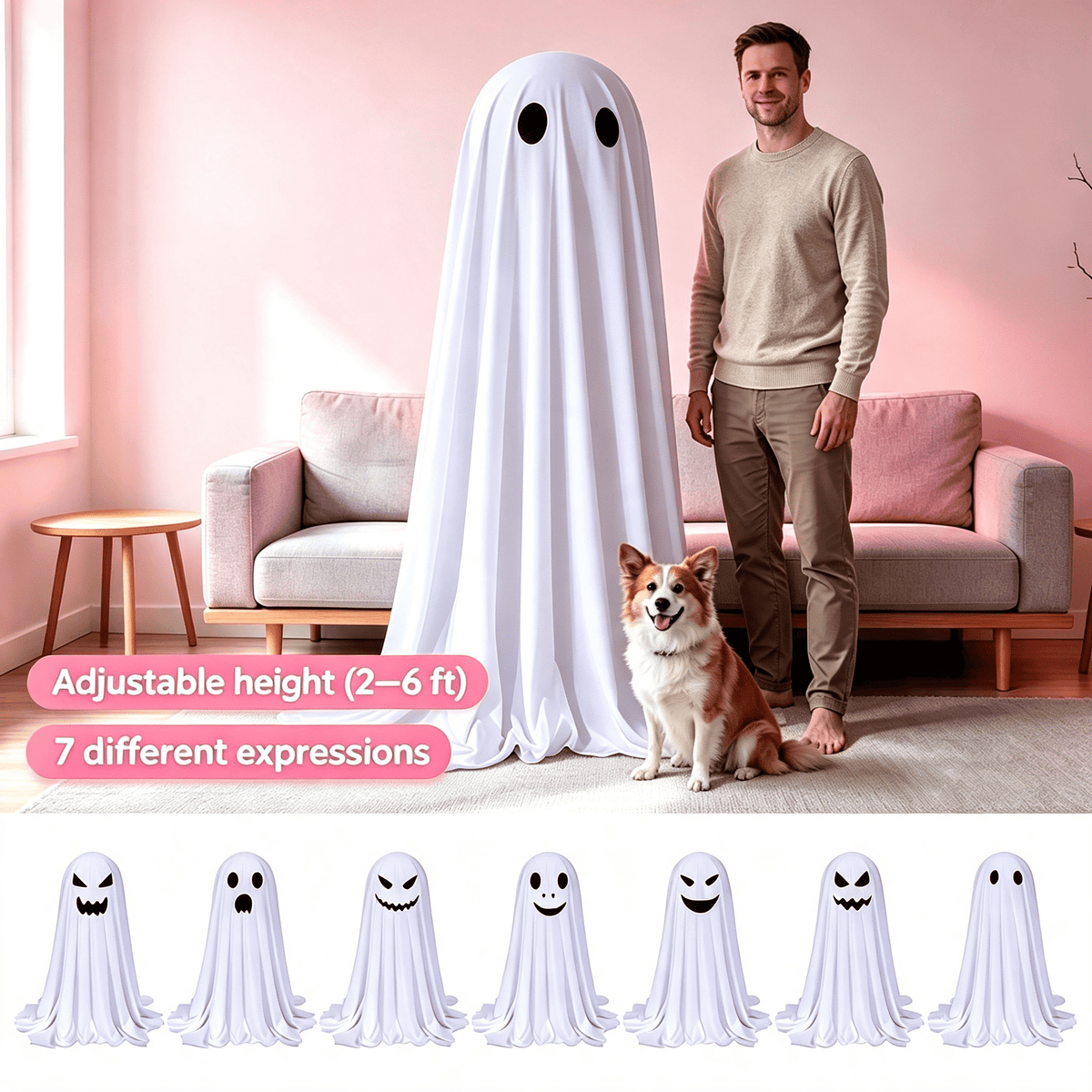 Aurorax Early Halloween Decorations Outdoor,Ghost Halloween Decoration 2 ft Realistic Waterproof Ghost Decor for Front Porch Yards Gardens Lawn Black